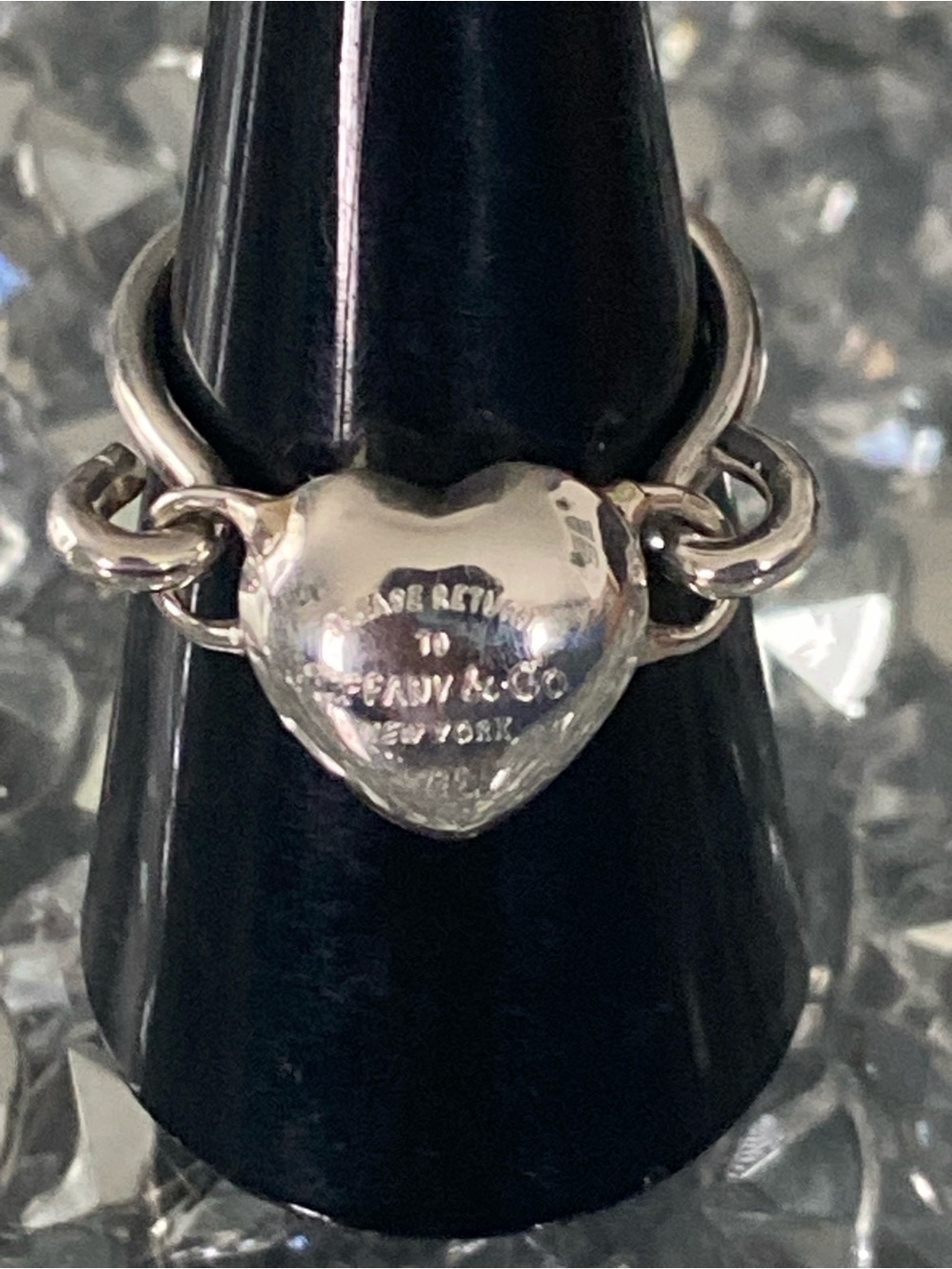 Sterling Silver Heart Tag Link Ring - Silver